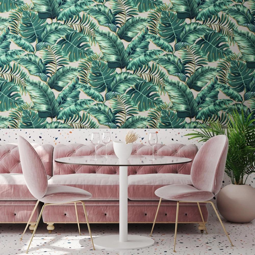 Brand McKenzie Banana Leaves Max Blush Pink Wallpaper-Beaumonde