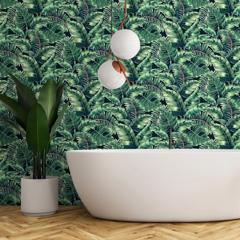 Brand McKenzie Banana Leaves Standard Leaf Green Wallpaper-Beaumonde