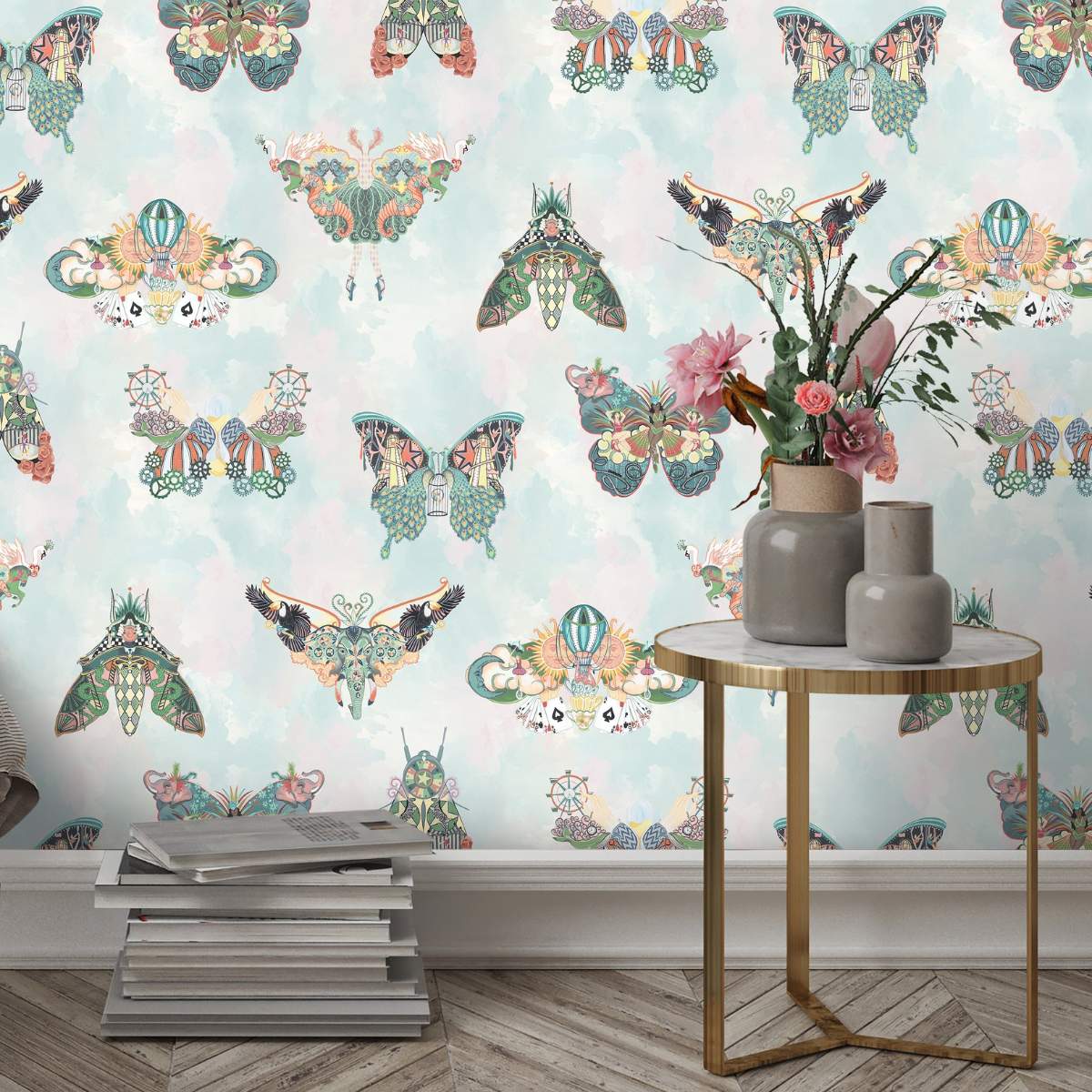 Brand McKenzie Butterfly Effect Green Multi Wallpaper-Beaumonde