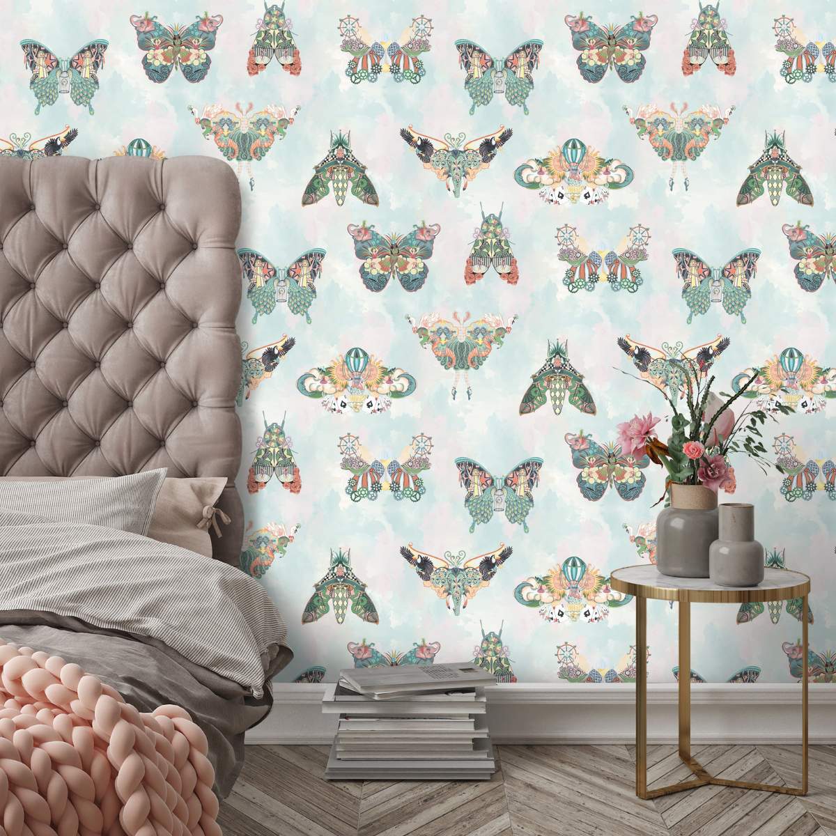 Brand McKenzie Butterfly Effect Green Multi Wallpaper-Beaumonde