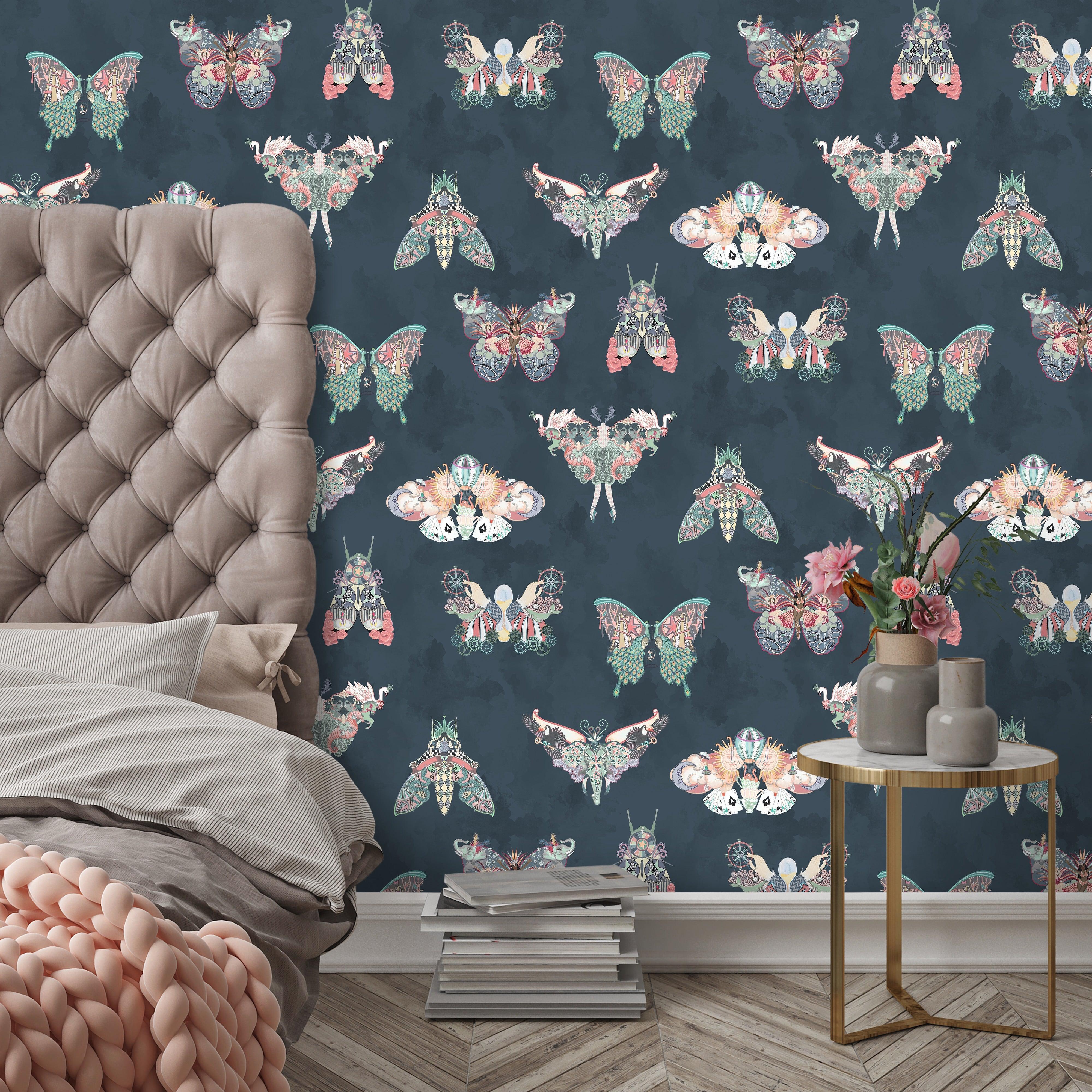 Brand McKenzie Butterfly Effect Navy Wallpaper-Beaumonde