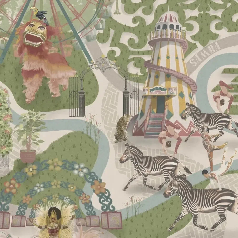 Brand McKenzie Carnival Map Grass Green Wallpaper-Beaumonde
