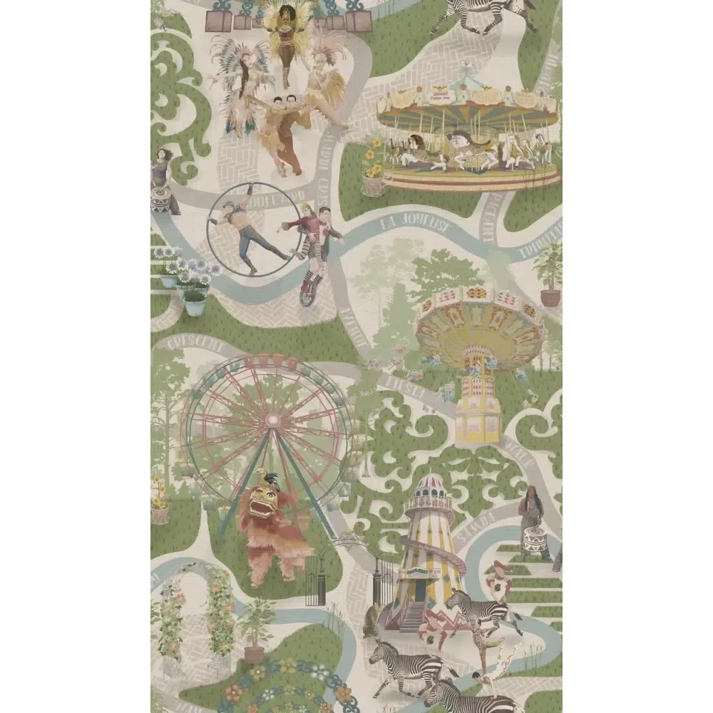 Brand McKenzie Carnival Map Grass Green Wallpaper-Beaumonde