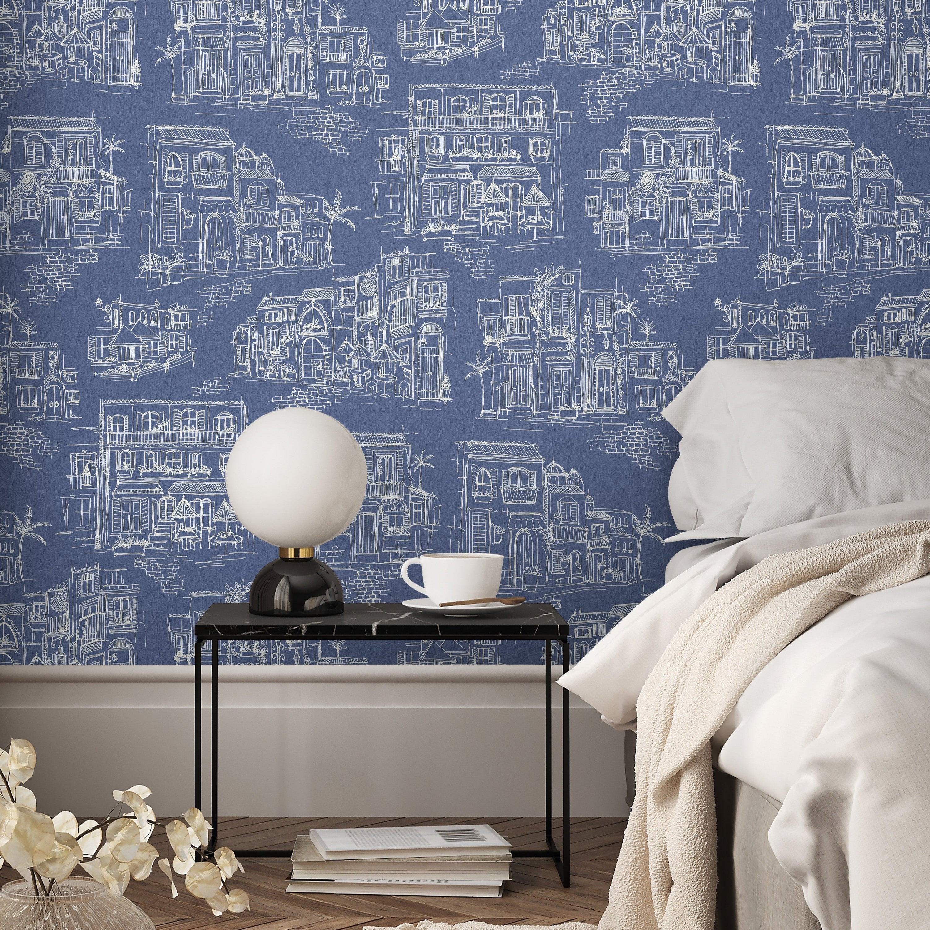 Brand McKenzie Charming Lanes China Blue Wallpaper-Beaumonde