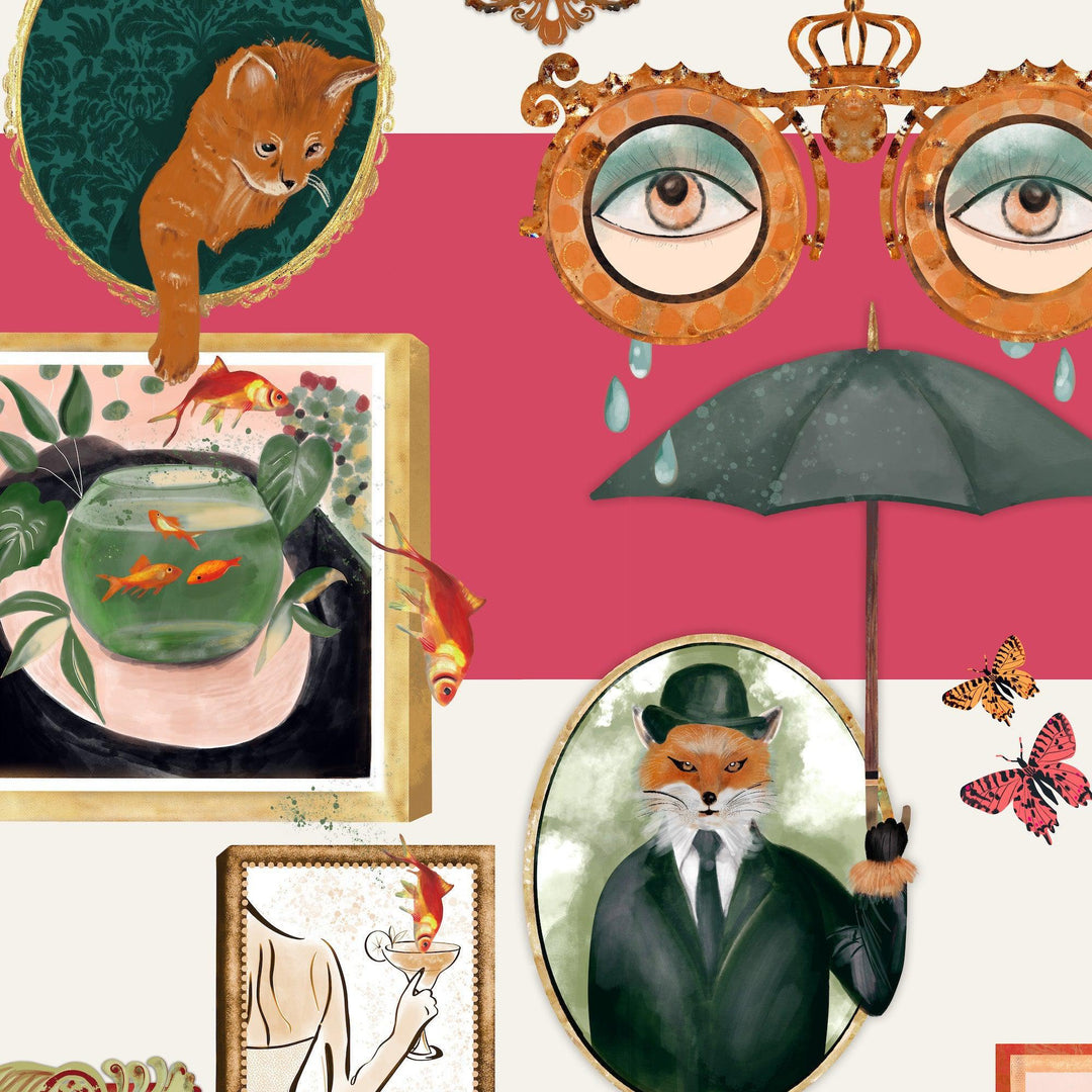 Brand McKenzie Connecting Frames Wallpaper - Cerise in situ - Beaumonde