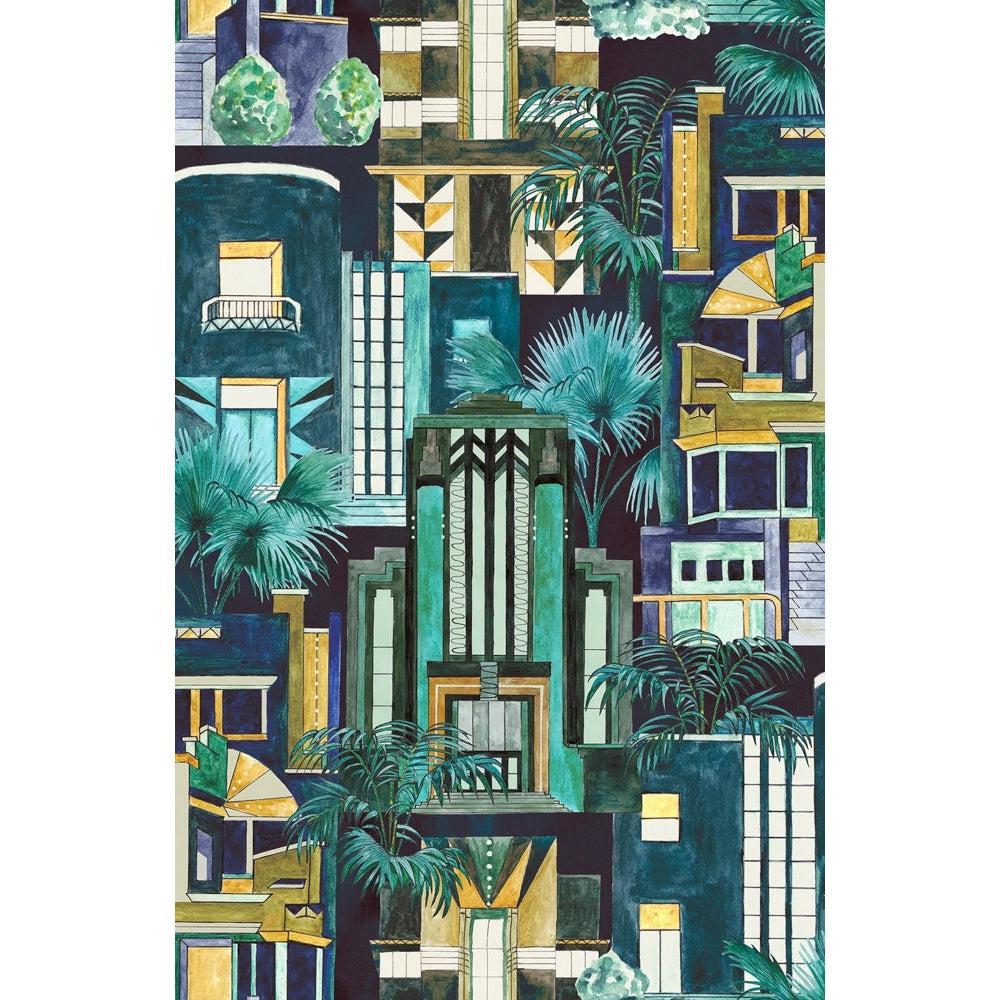 Brand McKenzie Downtown Deco Indigo Wallpaper-Beaumonde