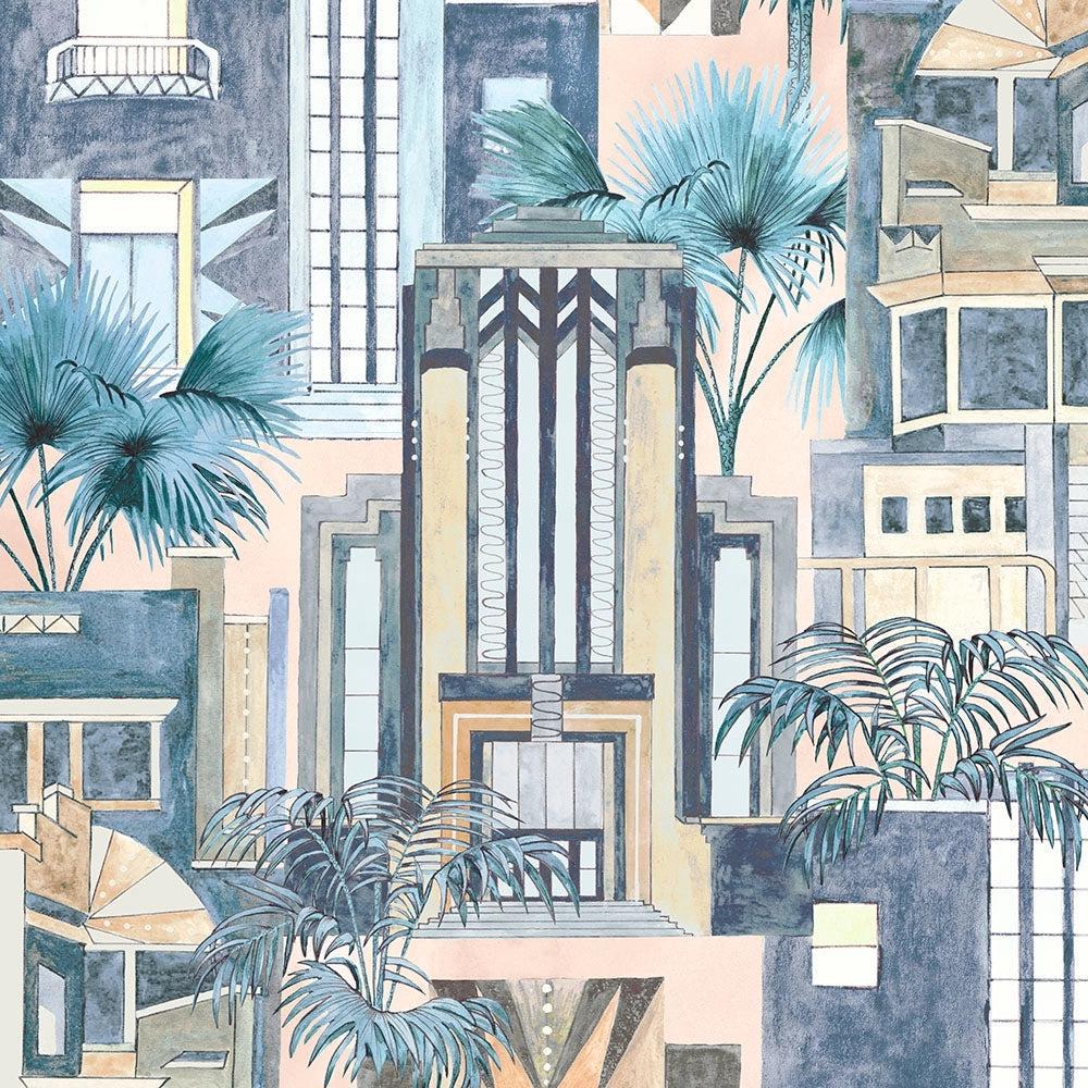 Brand McKenzie Downtown Deco Pastel Blue Wallpaper-Beaumonde
