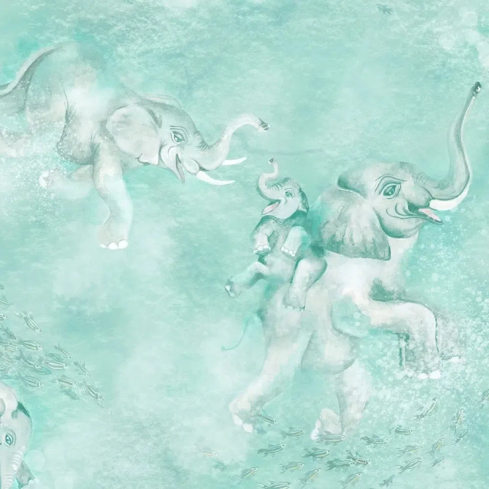 Brand McKenzie Elephant Breaststroke Aqua Wallpaper-Beaumonde