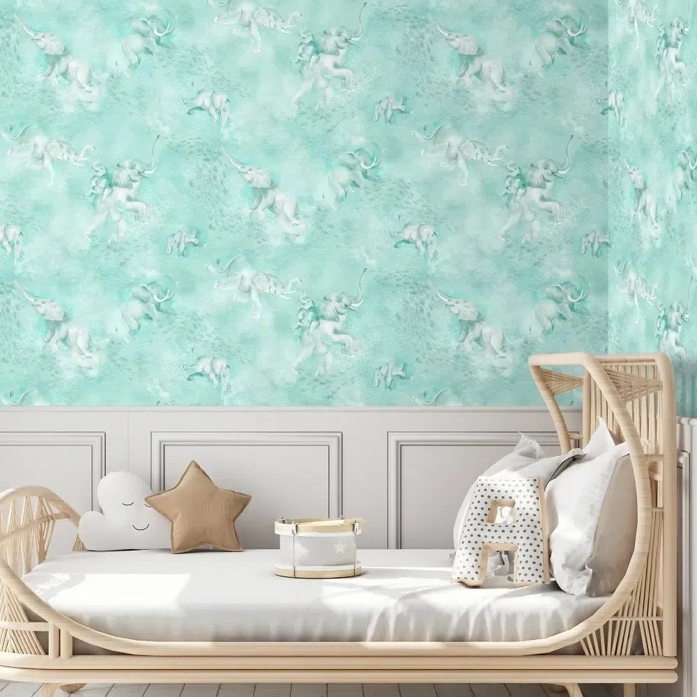 Brand McKenzie Elephant Breaststroke Aqua Wallpaper-Beaumonde