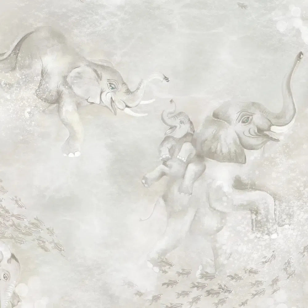 Brand McKenzie Elephant Breaststroke Stone Wallpaper-Beaumonde
