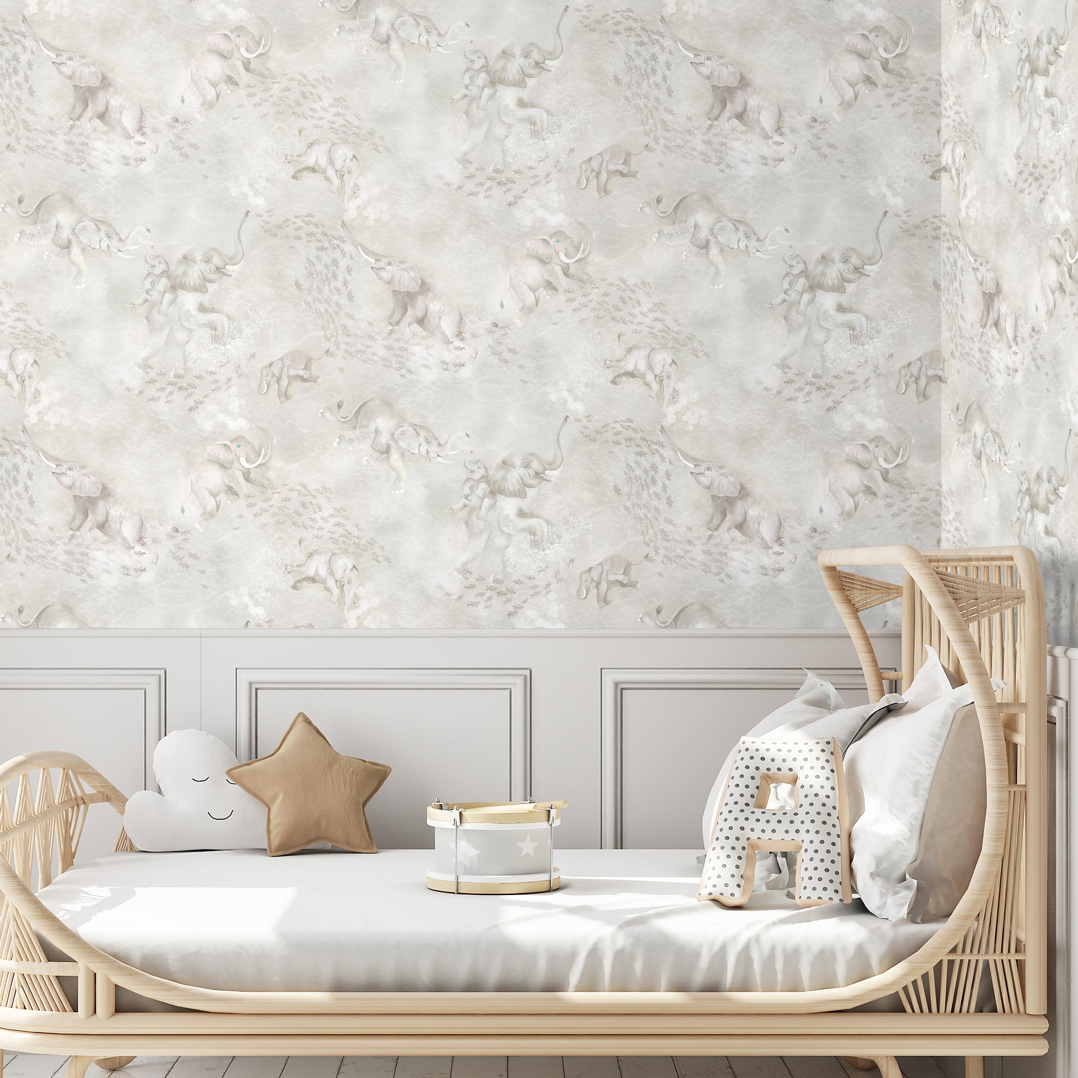 Brand McKenzie Elephant Breaststroke Stone Wallpaper-Beaumonde