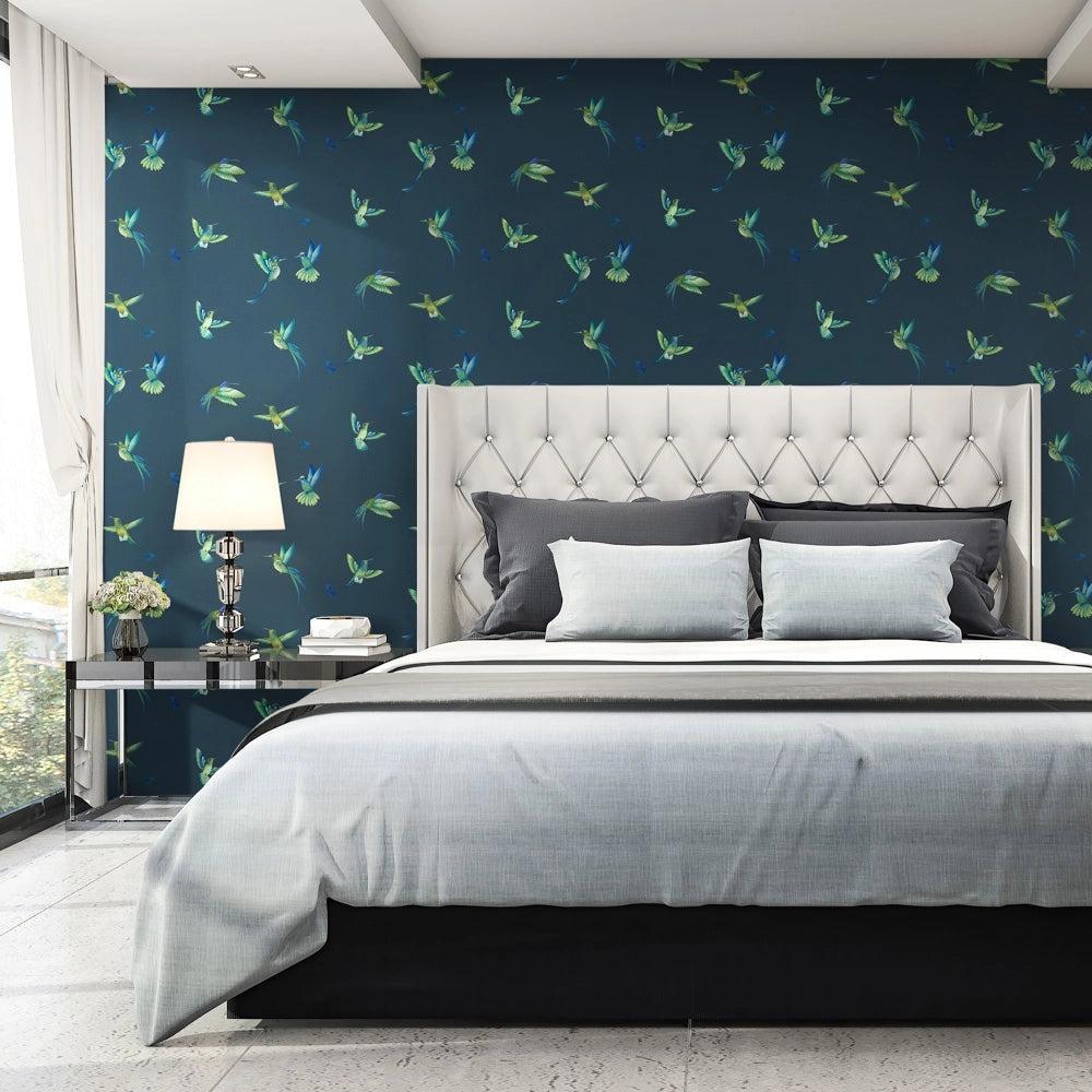 Brand McKenzie Exotic Birds Midnight Blue Wallpaper-Beaumonde