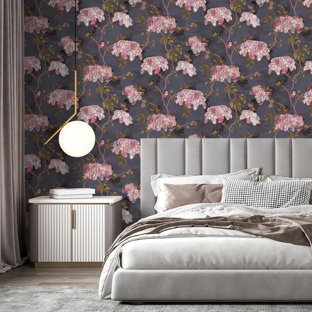 Brand McKenzie Feather Palm Charcoal Wallpaper-Beaumonde