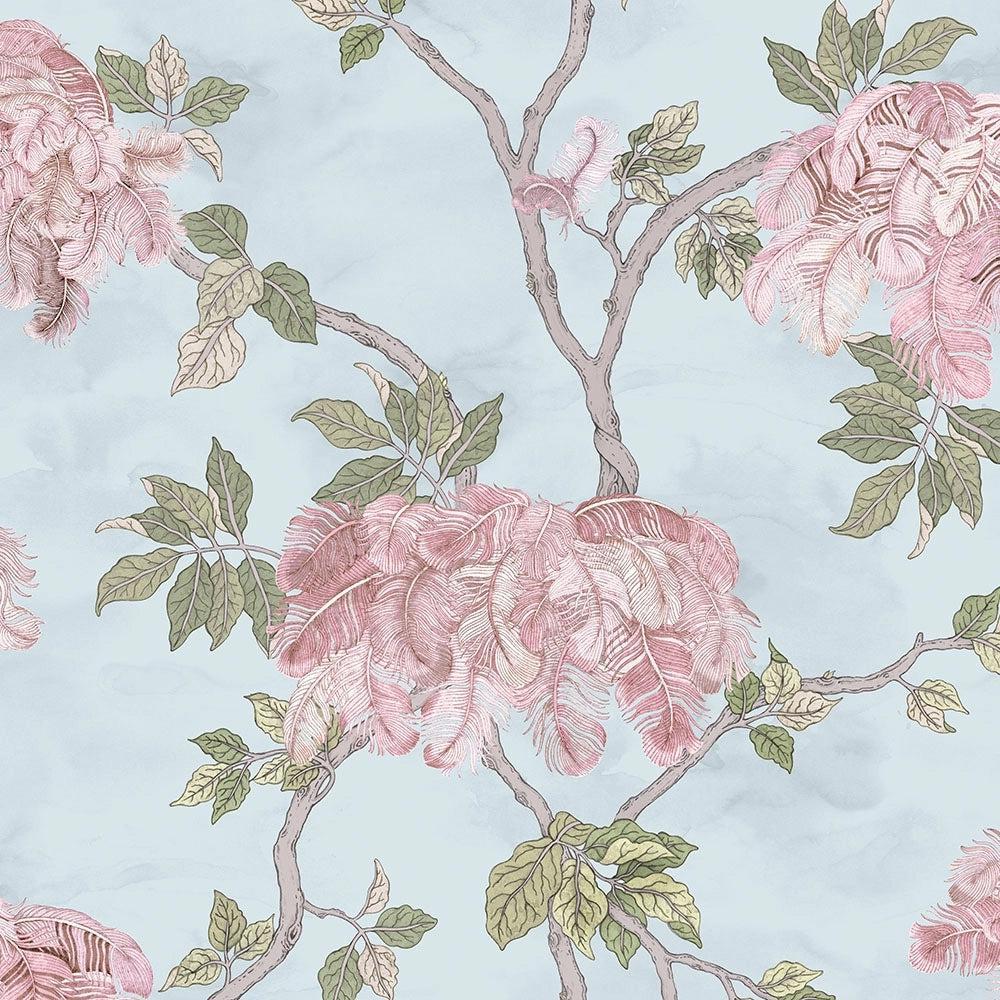 Brand McKenzie Feather Palm Sky Blue Wallpaper-Beaumonde