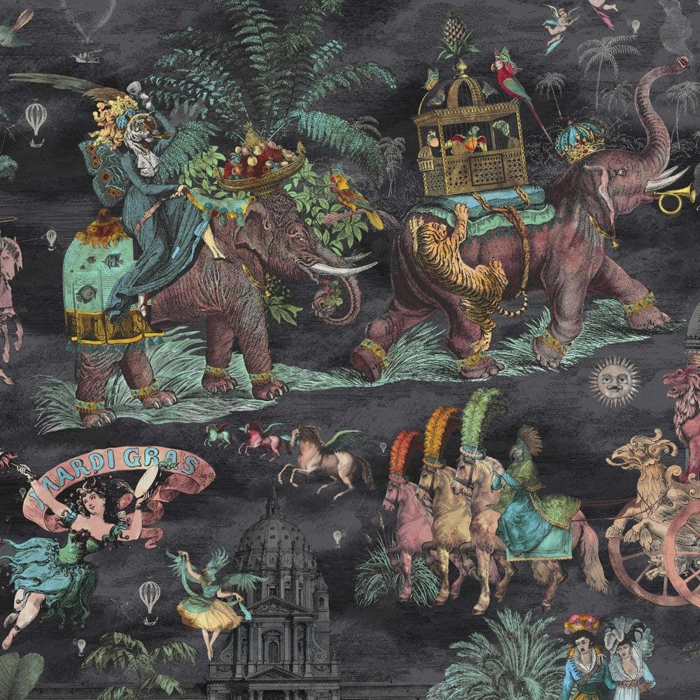 Brand McKenzie Fiesta Ruby Green Charcoal Wallpaper-Beaumonde