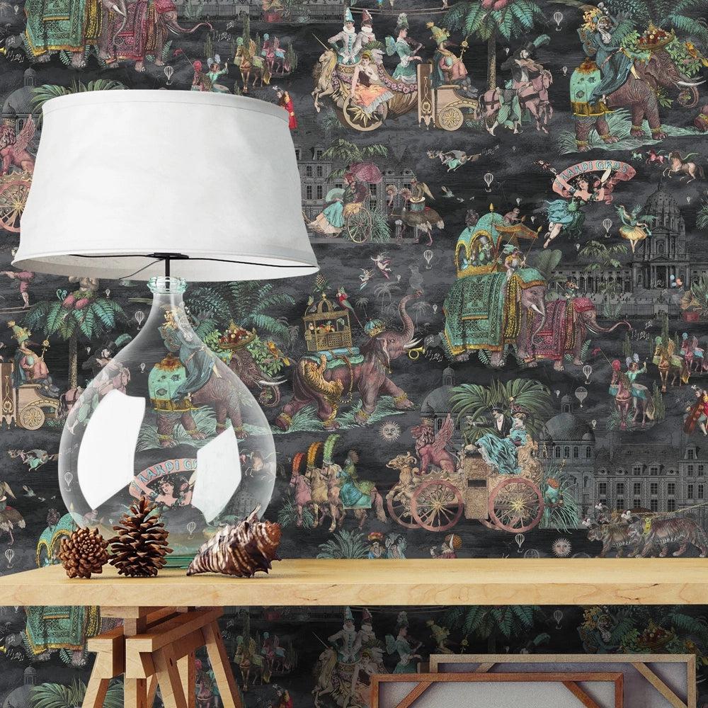 Brand McKenzie Fiesta Ruby Green Charcoal Wallpaper-Beaumonde