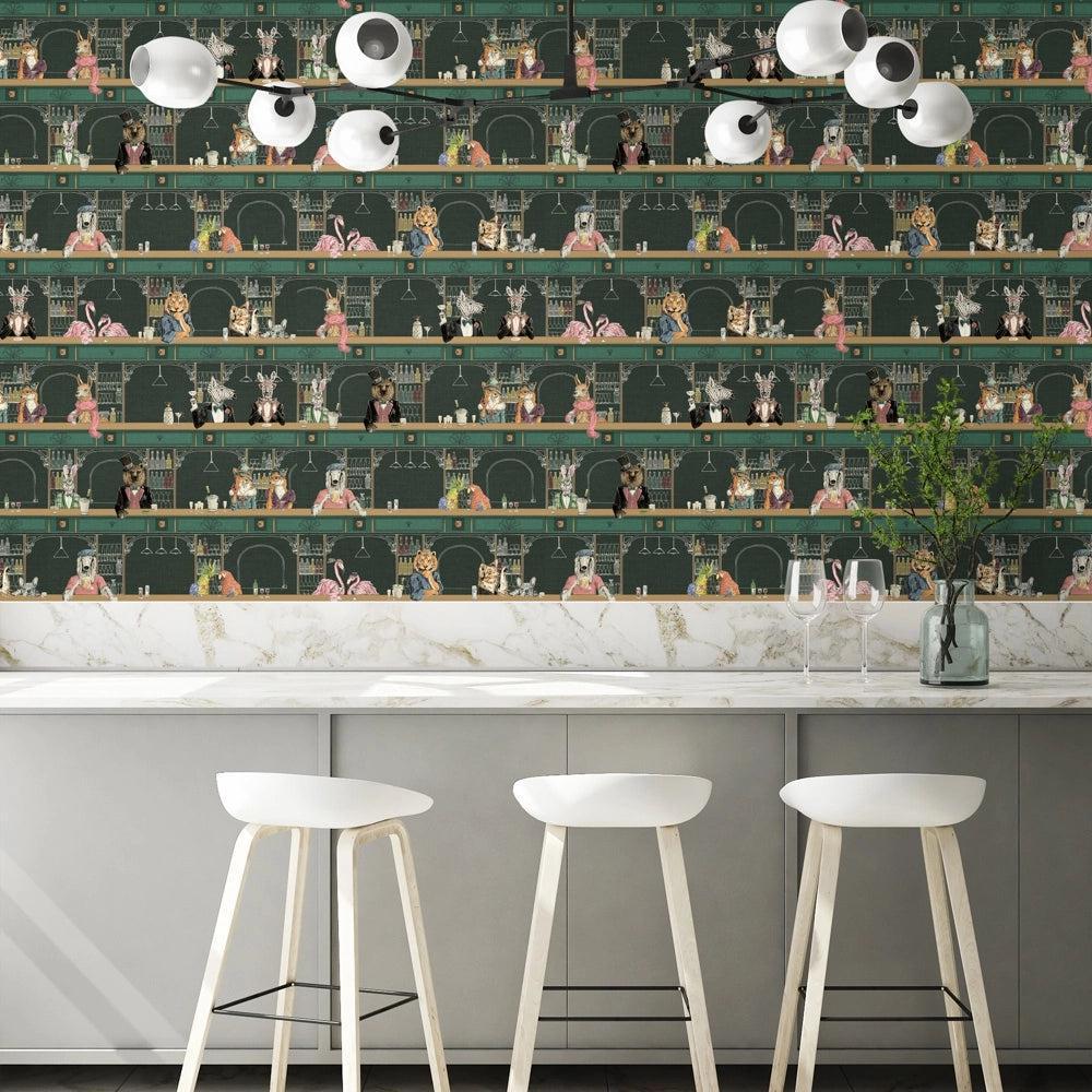 Brand McKenzie Happy Hour Club Green Wallpaper-Beaumonde