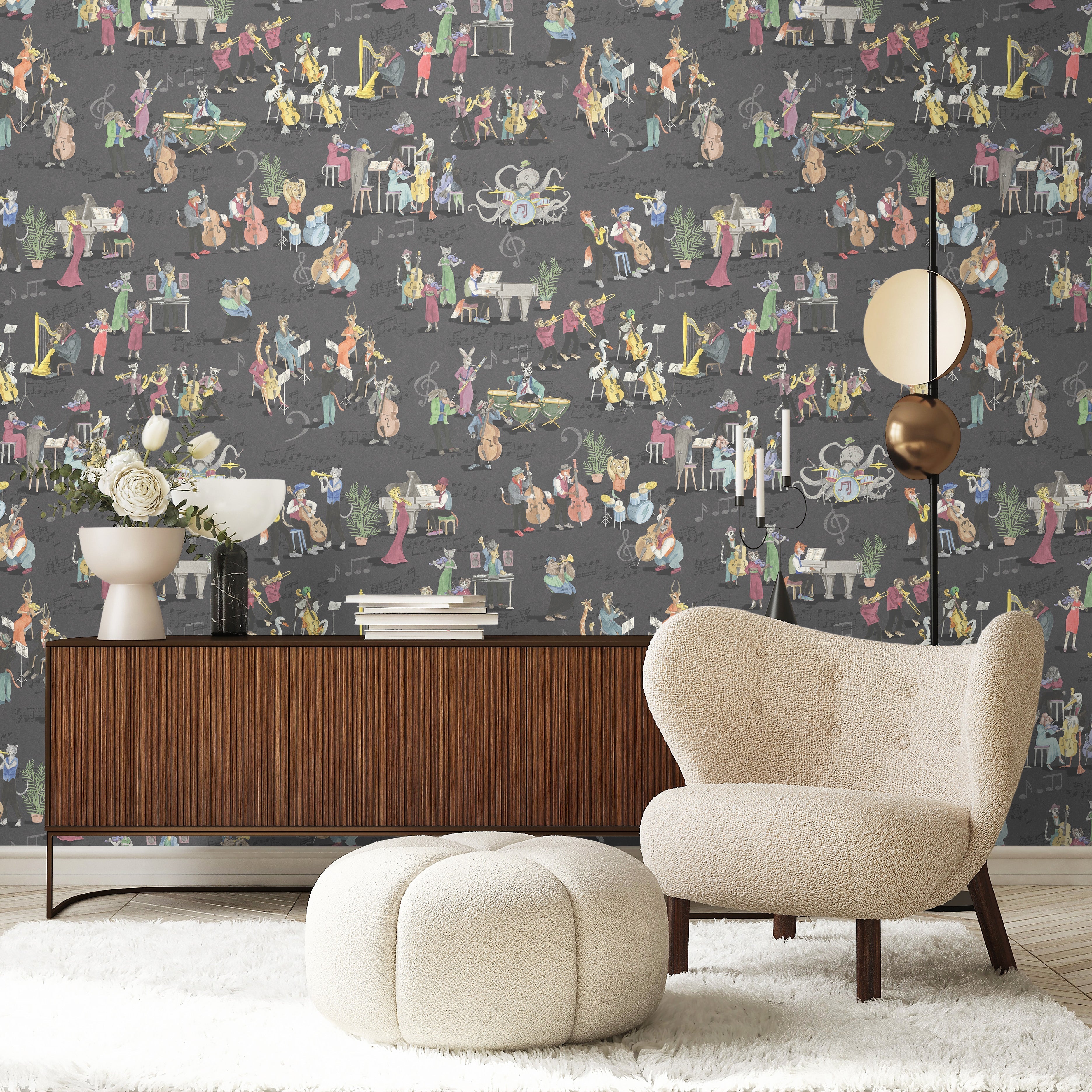 Brand McKenzie Instrumental Charcoal Wallpaper-Beaumonde