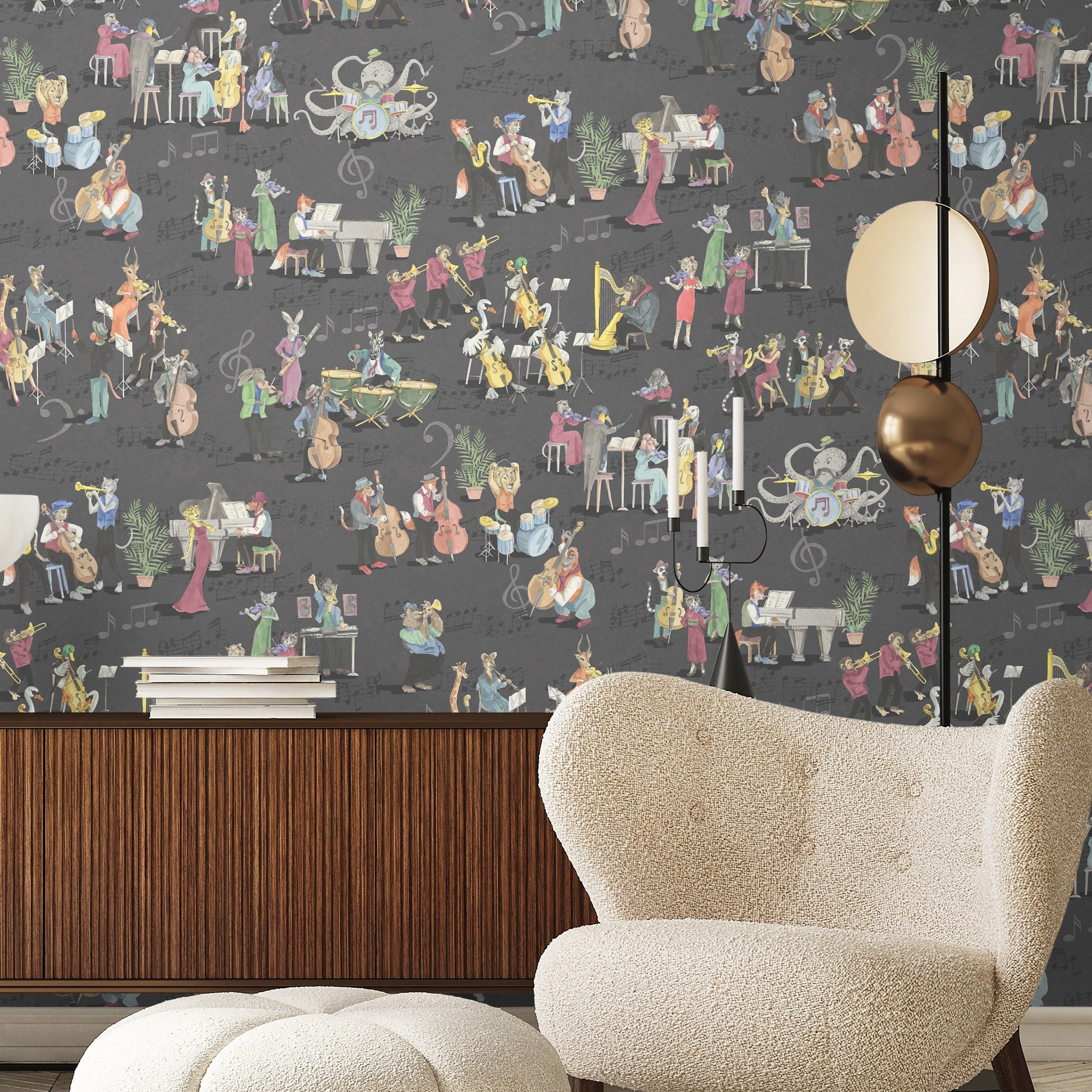 Brand McKenzie Instrumental Charcoal Wallpaper-Beaumonde