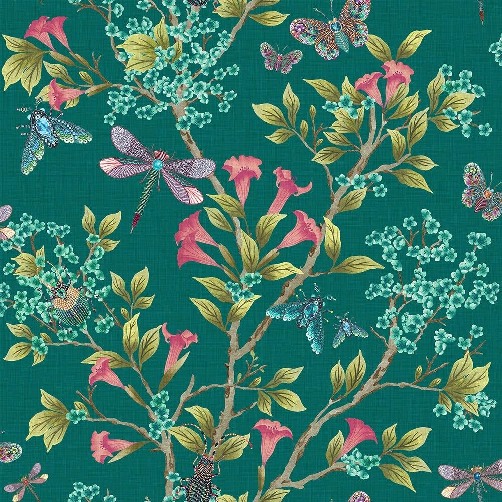 Brand McKenzie Jewel A Flutter Teal & Coral Wallpaper-Beaumonde