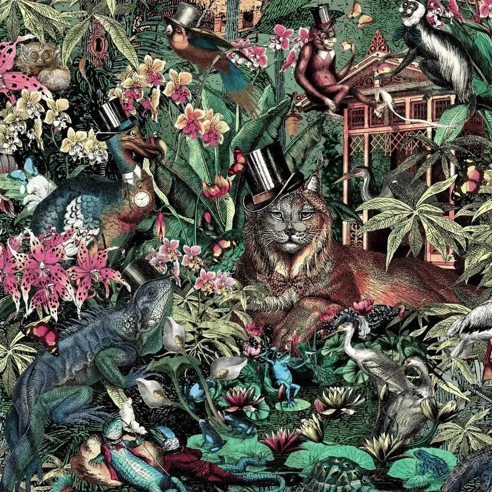 Brand McKenzie Jungle Life Cerise & Turquoise Wallpaper-Beaumonde