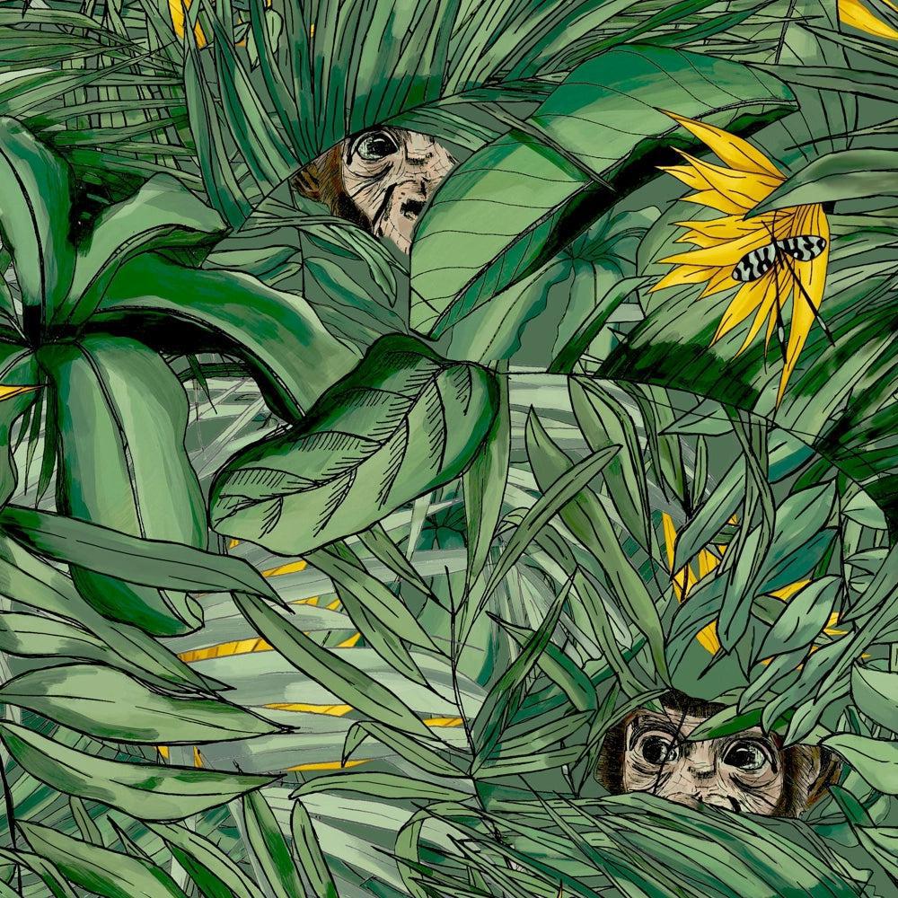 Brand McKenzie Monkey Forest Dark Green & Yellow Wallpaper-Beaumonde
