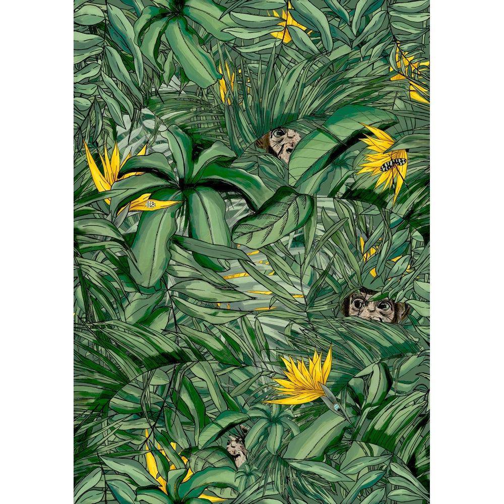 Brand McKenzie Monkey Forest Dark Green & Yellow Wallpaper-Beaumonde
