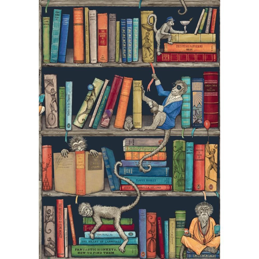 Brand McKenzie Monkey Library Colourful Blue Wallpaper-Beaumonde