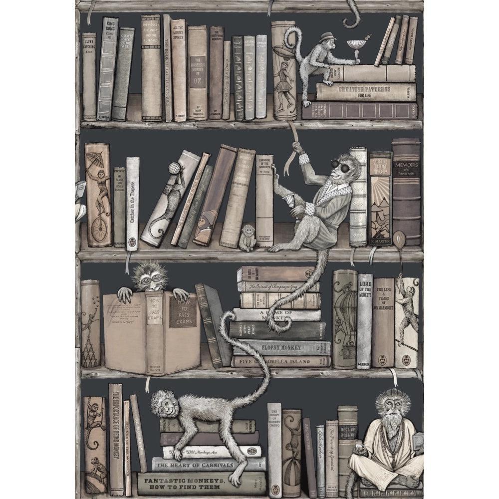 Brand McKenzie Monkey Library Taupe Wallpaper-Beaumonde
