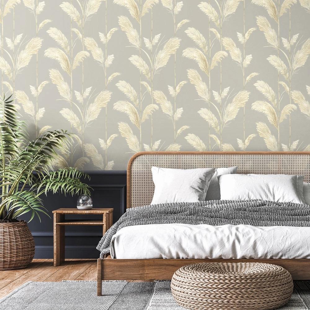 Brand McKenzie Pampas Grass Neutral Grey Wallpaper-Beaumonde