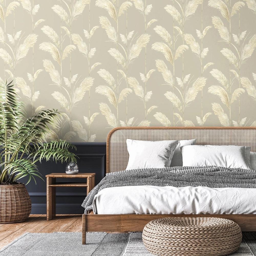 Brand McKenzie Pampas Grass Oatmeal Wallpaper-Beaumonde