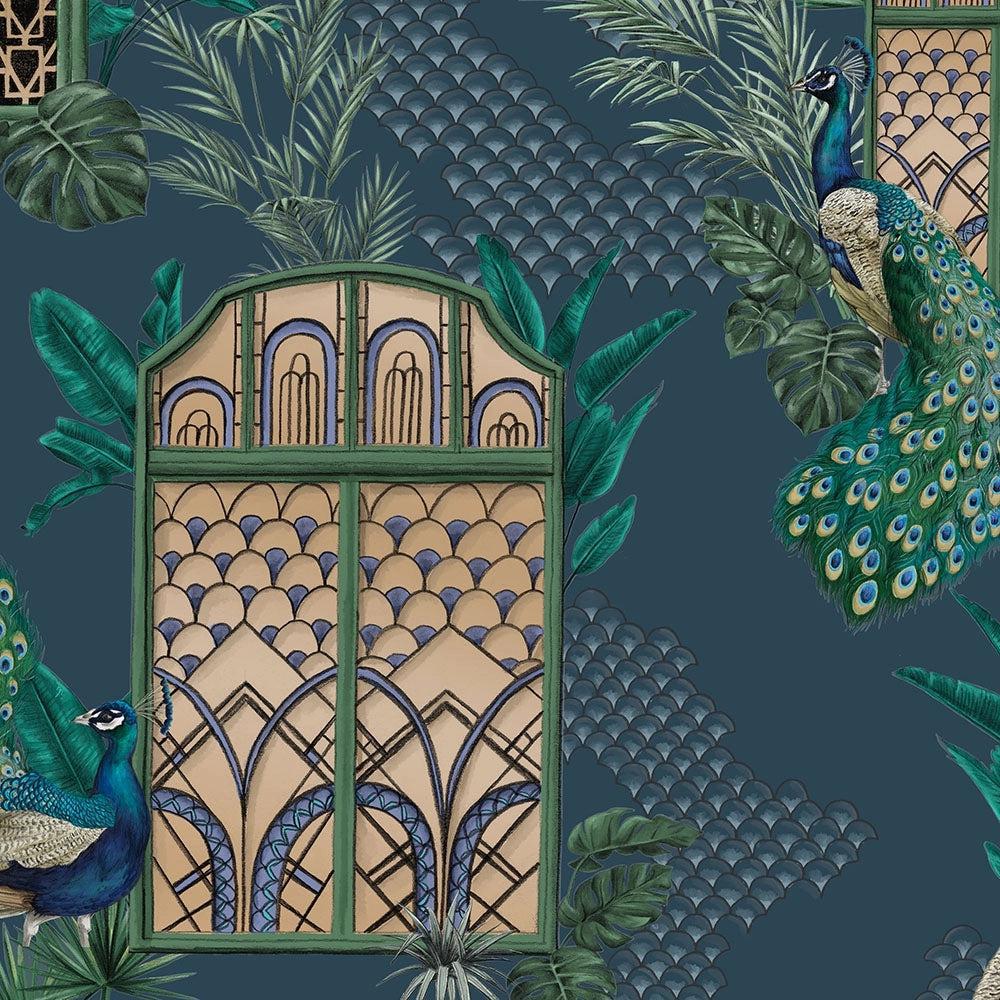 Brand McKenzie Peacock Manor Indigo Wallpaper-Beaumonde
