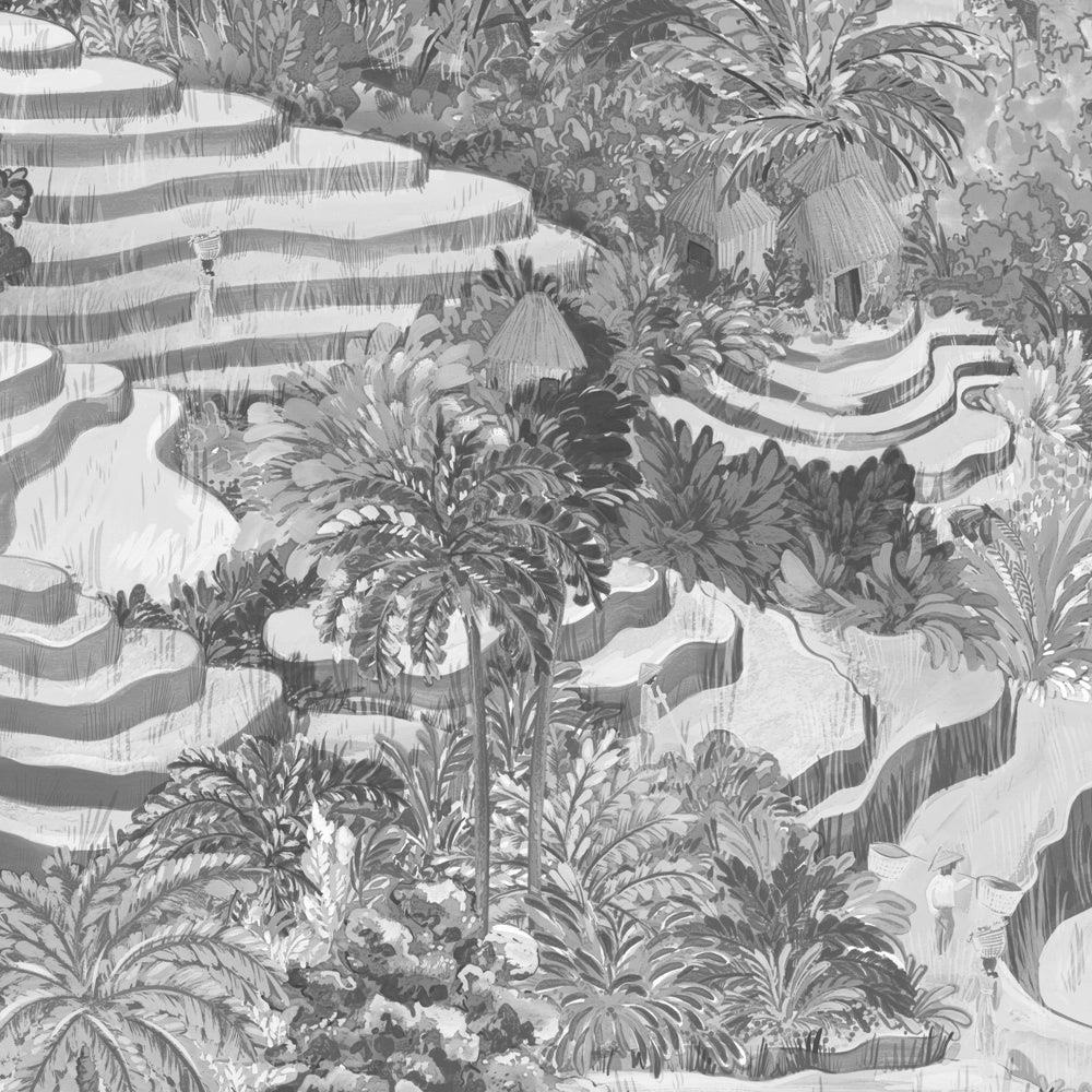 Brand McKenzie Rice Terrace Max A & B Rolls Black & White Wallpaper-Beaumonde