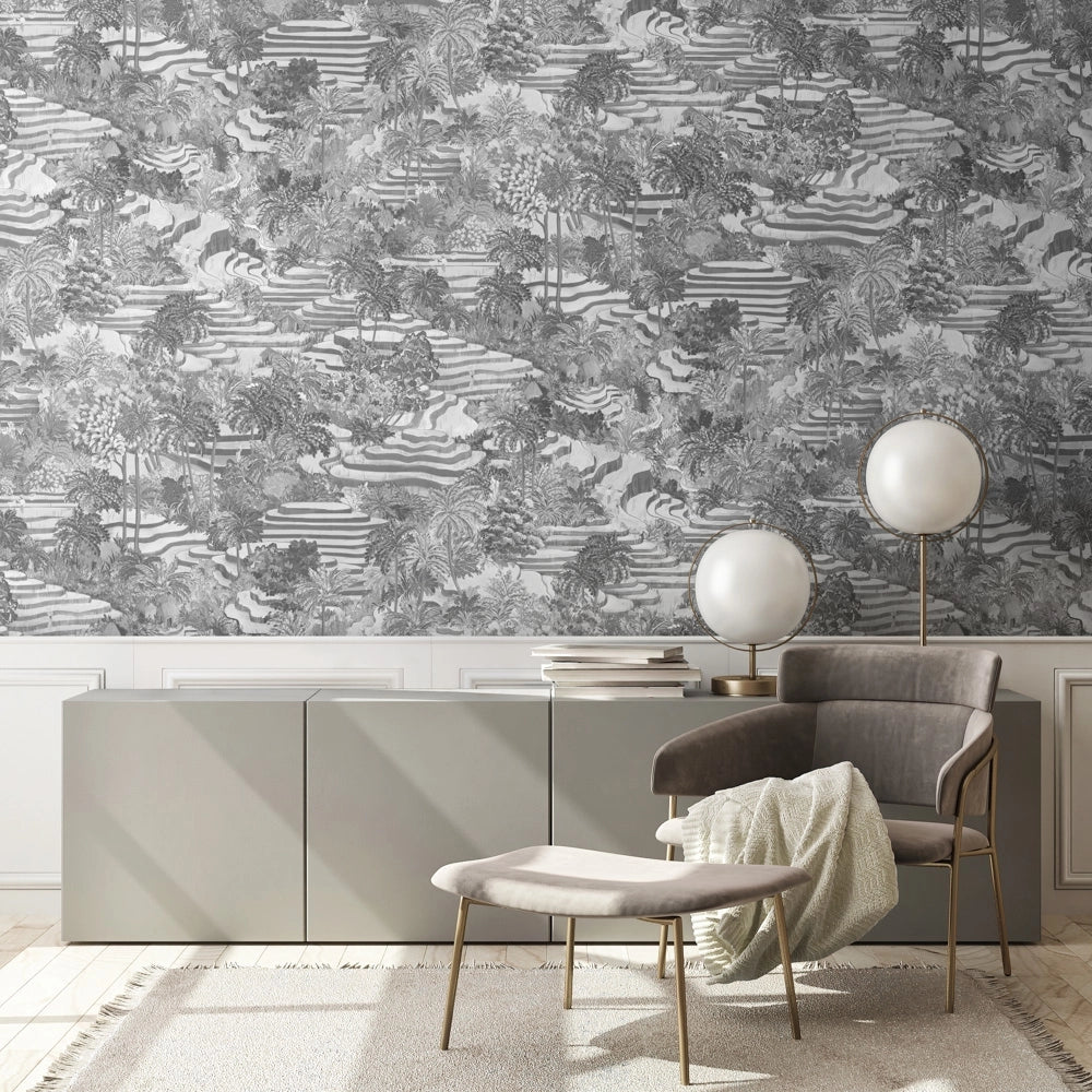 Brand McKenzie Rice Terrace Max A & B Rolls Black & White Wallpaper-Beaumonde