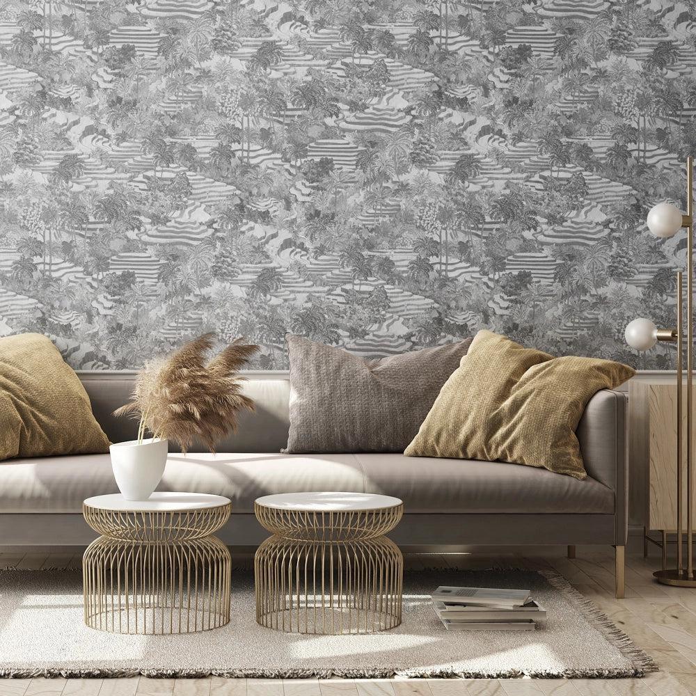Brand McKenzie Rice Terrace Standard Black & White Wallpaper-Beaumonde