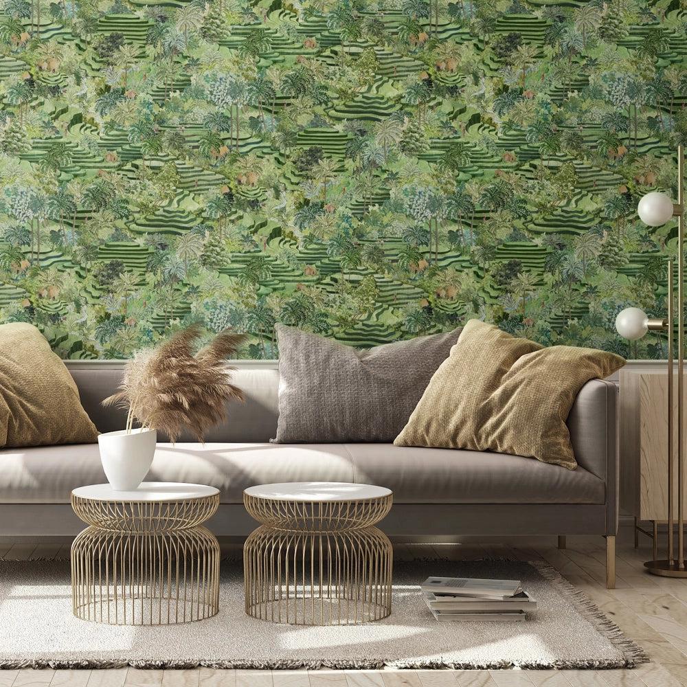 Brand McKenzie Rice Terrace Standard Grass Green Wallpaper-Beaumonde