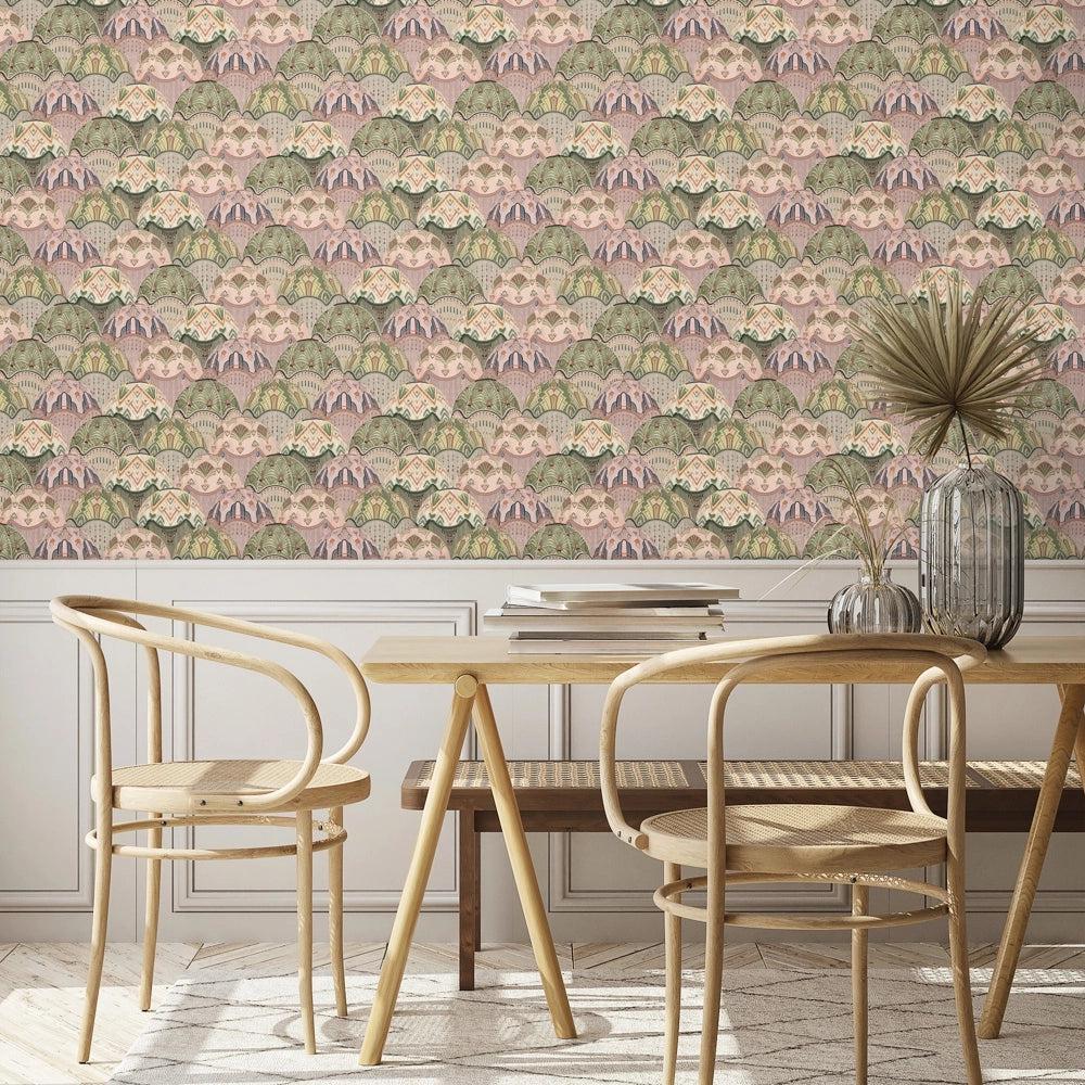 Brand McKenzie Silk Shades Salmon & Olive Wallpaper-Beaumonde