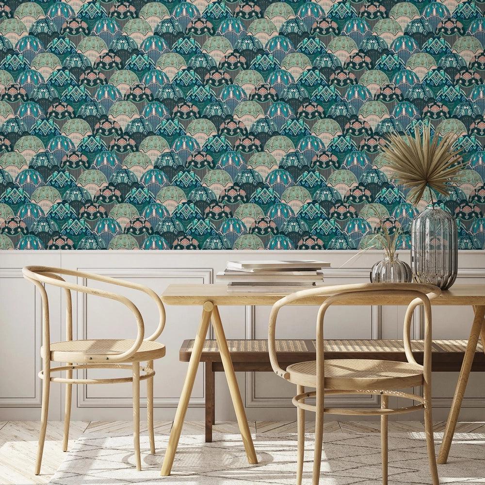 Brand McKenzie Silk Shades Teal Wallpaper-Beaumonde