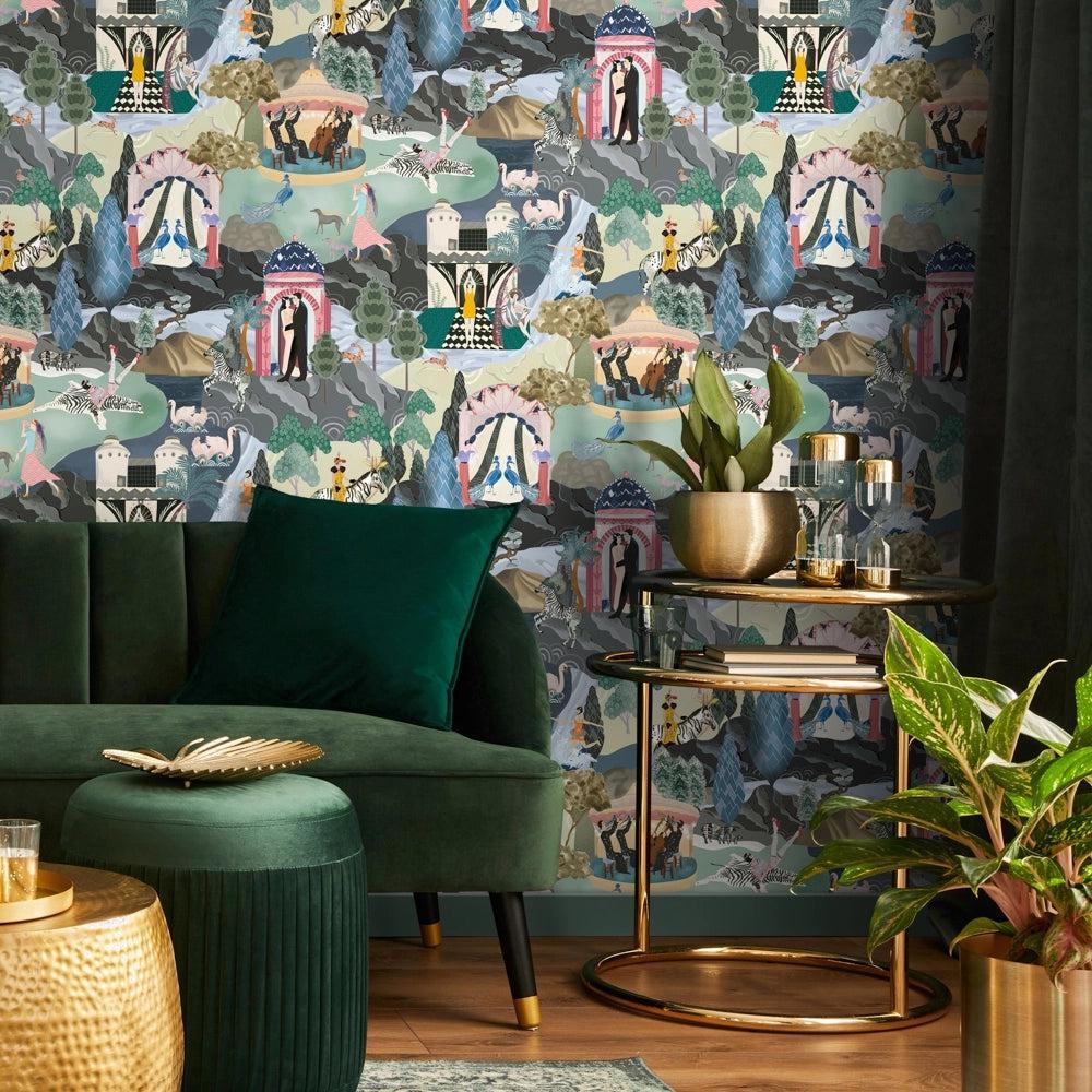 Brand McKenzie The Art Deco Hills Aqua Wallpaper-Beaumonde