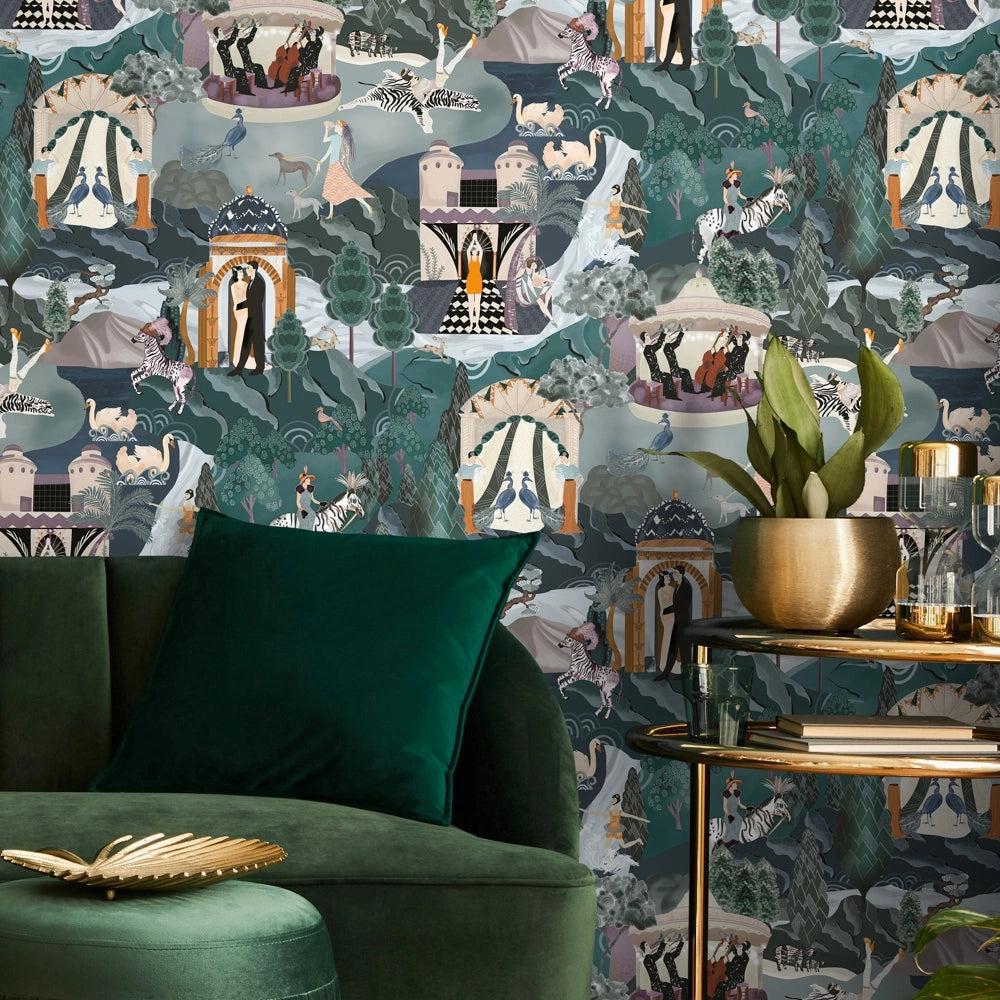 Brand McKenzie The Art Deco Hills Teal & Fuchsia Wallpaper-Beaumonde