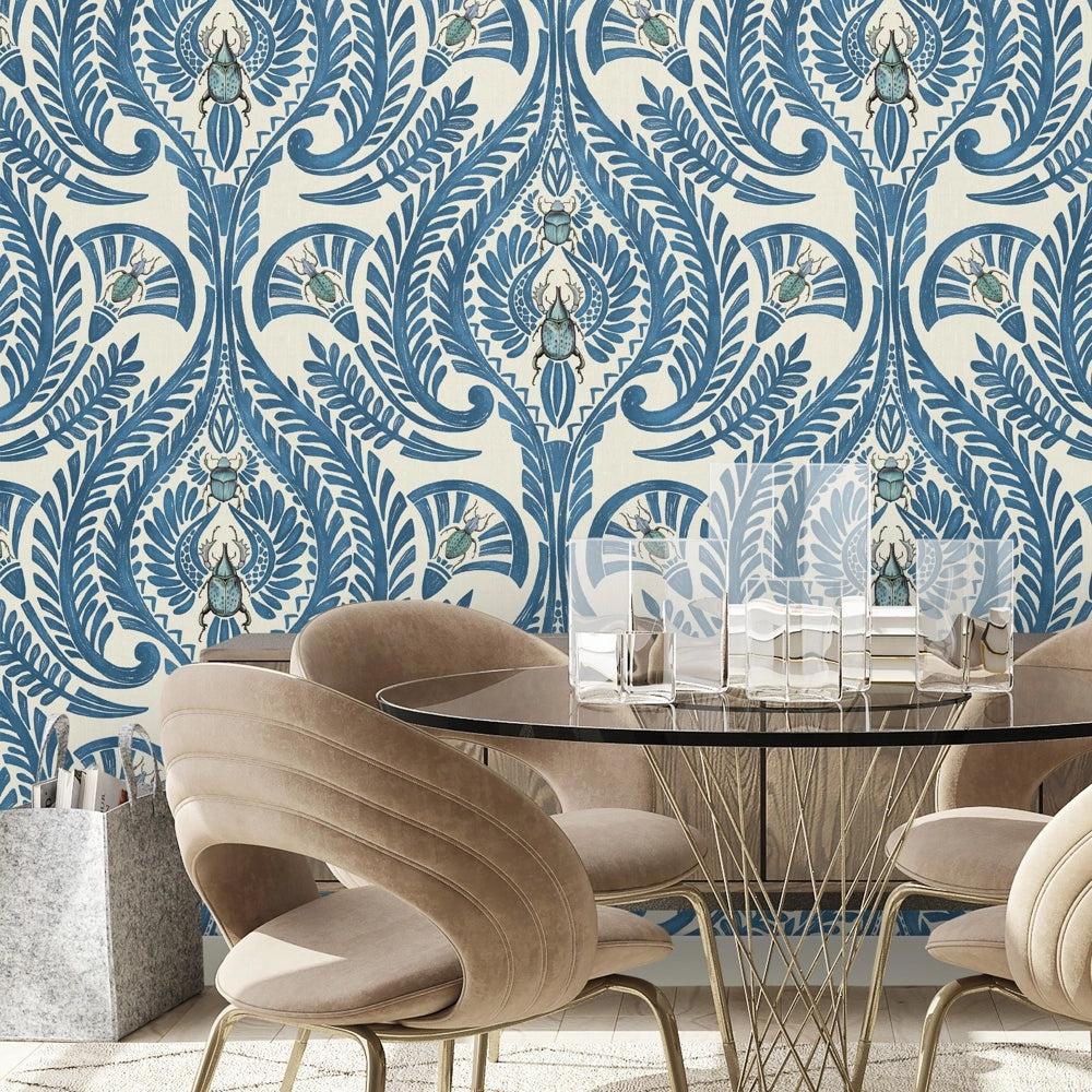 Brand McKenzie The Great Damask Azure Blue Wallpaper-Beaumonde