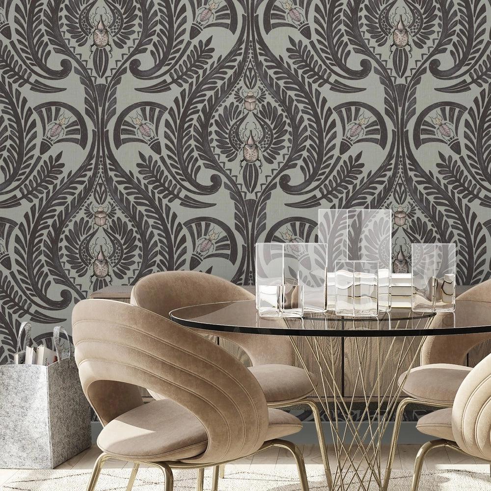 Brand McKenzie The Great Damask Raisin Wallpaper-Beaumonde