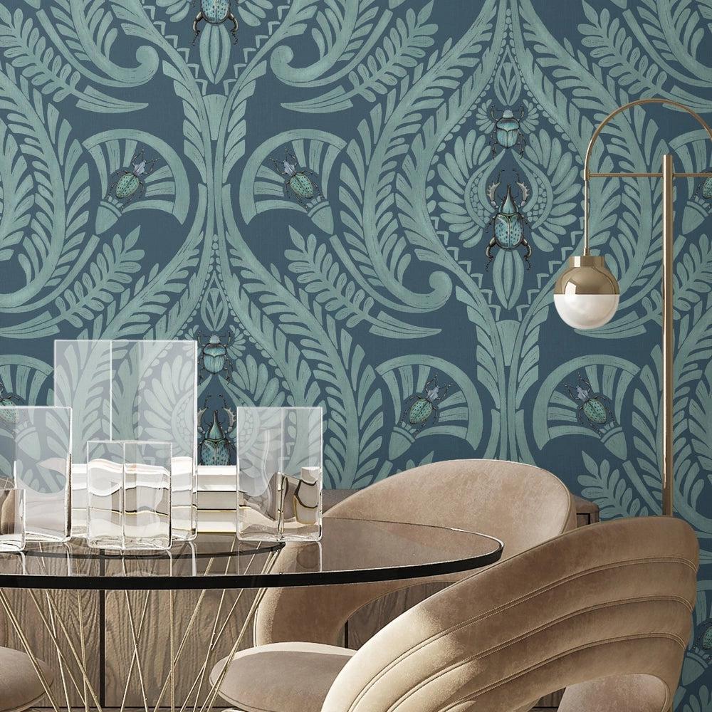 Brand McKenzie The Great Damask Teal Wallpaper-Beaumonde