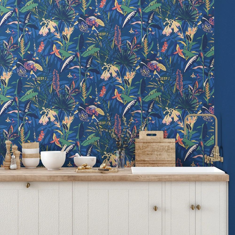 Brand McKenzie The Tropics Deep Blue Wallpaper-Beaumonde