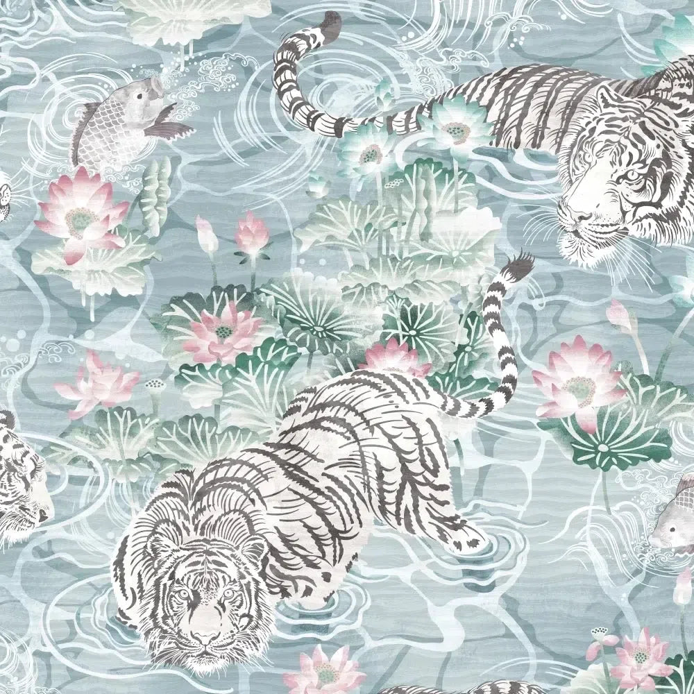 Brand McKenzie Tiger Lily Arctic Blue & Pink Wallpaper-Beaumonde
