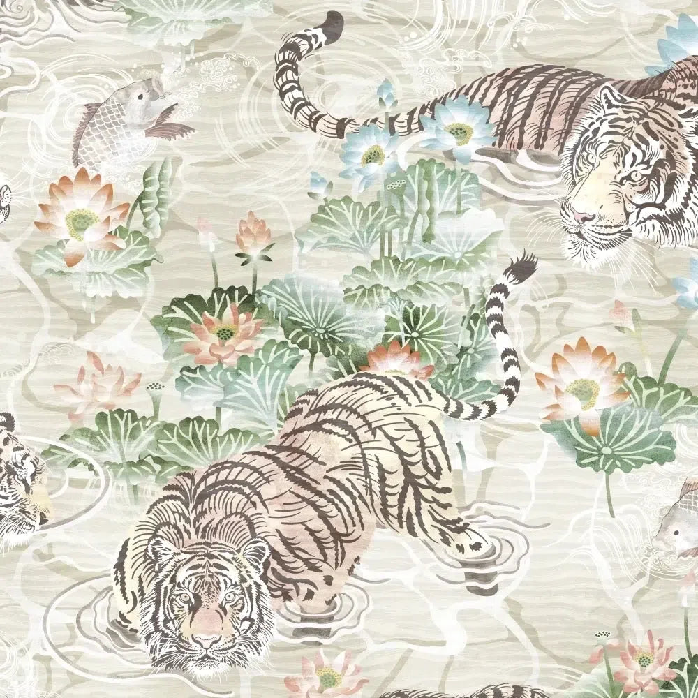 Brand McKenzie Tiger Lily Linen & Green Wallpaper-Beaumonde