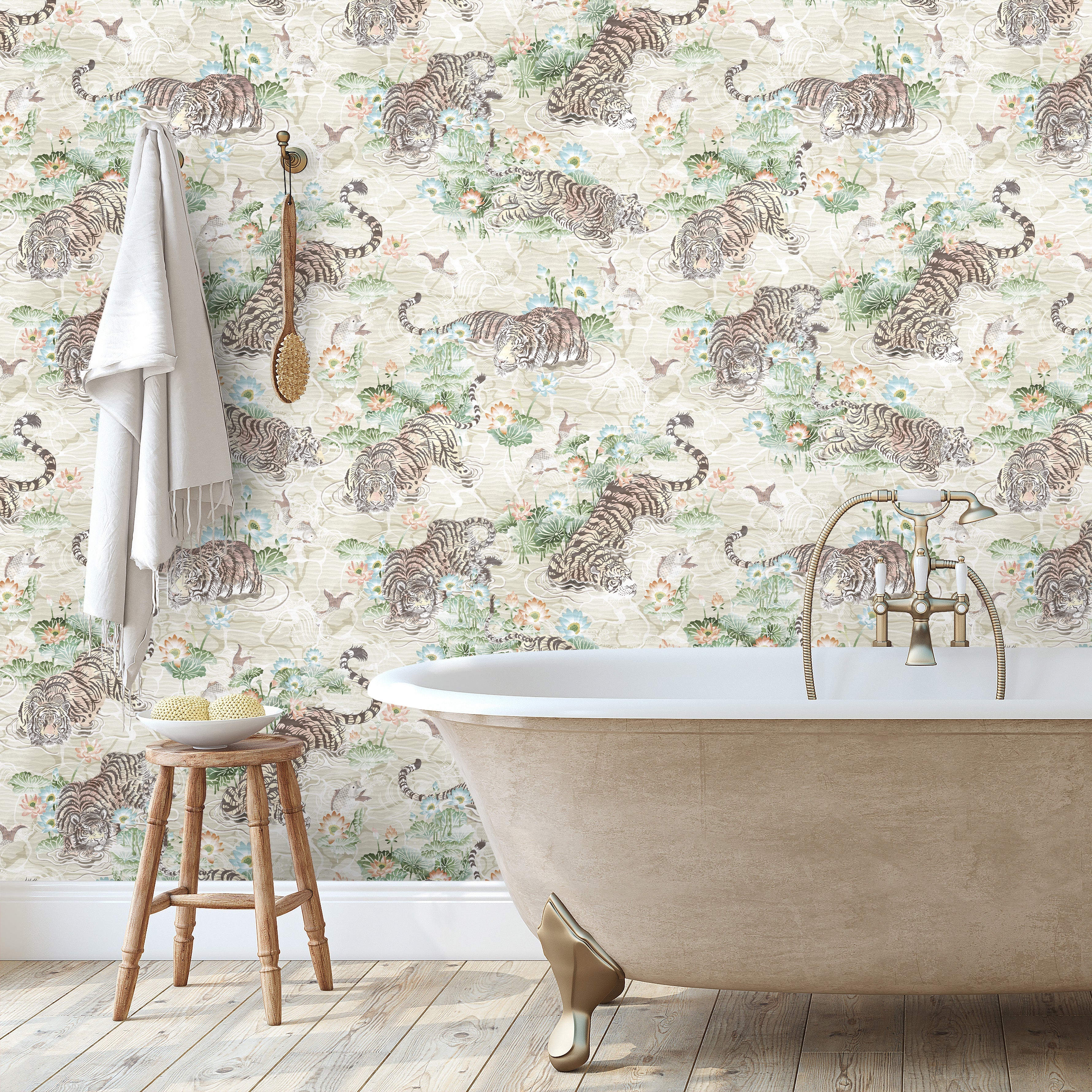 Brand McKenzie Tiger Lily Linen & Green Wallpaper-Beaumonde