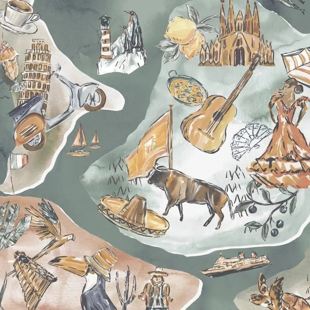 Brand McKenzie Travel Map Clay & Khaki Wallpaper-Beaumonde