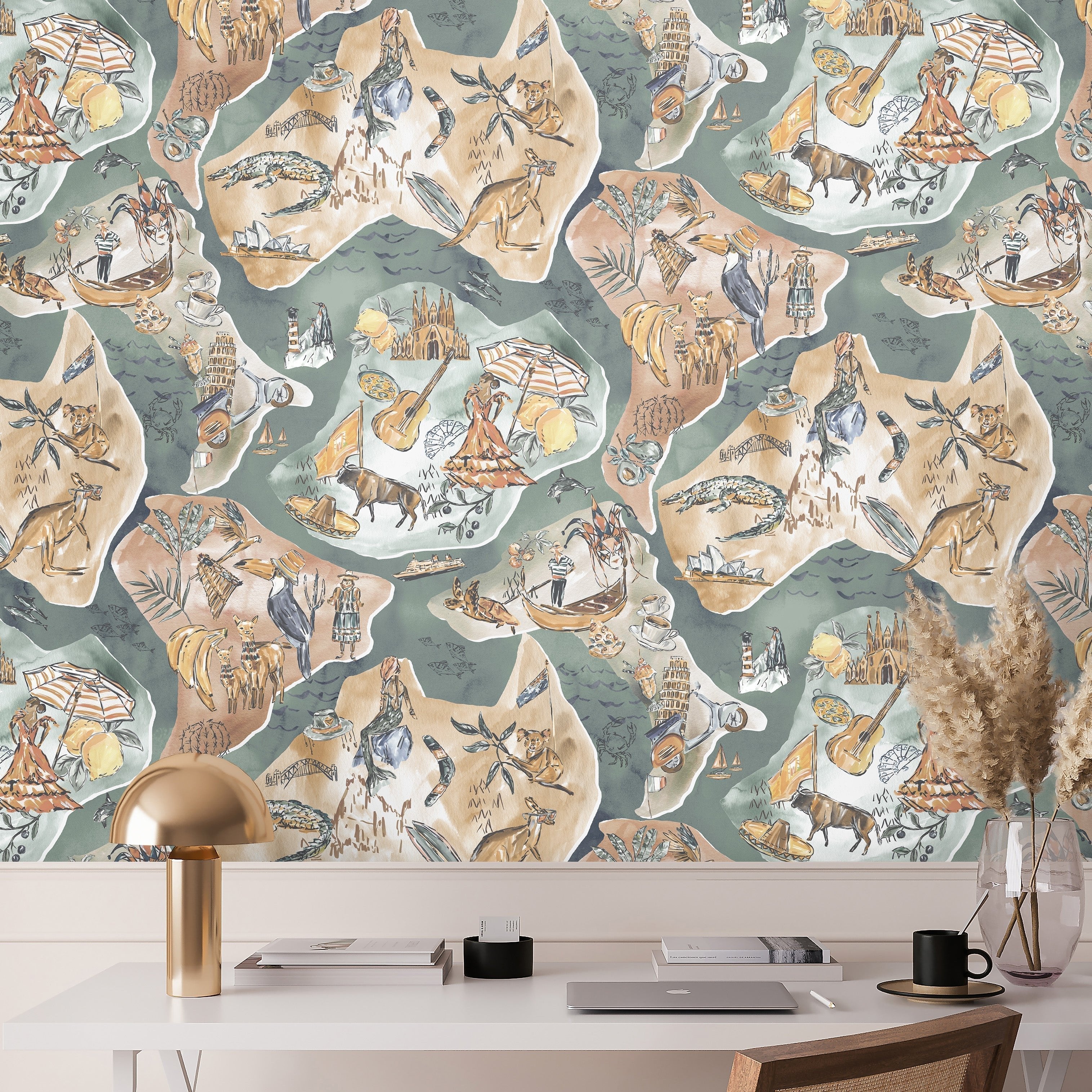 Brand McKenzie Travel Map Clay & Khaki Wallpaper-Beaumonde
