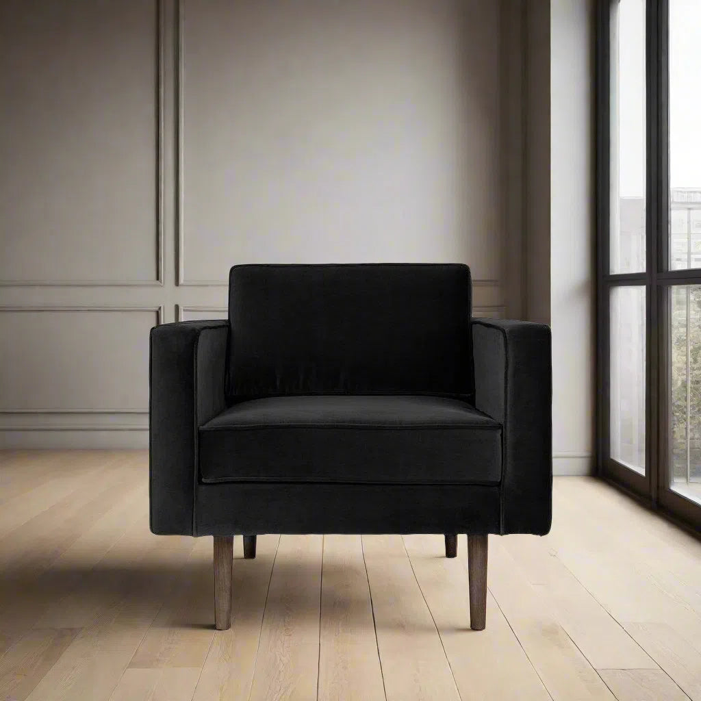 Broste Copenhagen Wind Velvet Armchair In Black-Beaumonde